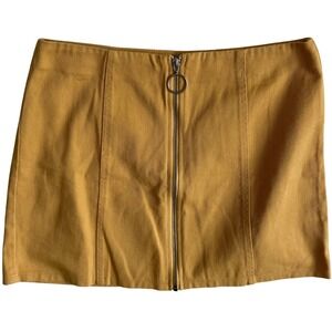 Chloe Katie Mini Skirt, Gold Yellow Cotton, Zipper Front, Womens Size L
